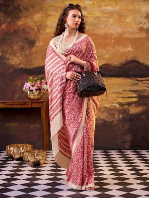 Salmon elegance tussar silk printed saree with unstitched blouse 3