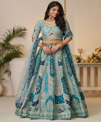 Embroidered Sequinned Semi Stitched Lehenga & Unstitched Blouse With Dupatta 1