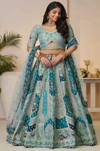Embroidered Sequinned Semi Stitched Lehenga & Unstitched Blouse With Dupatta