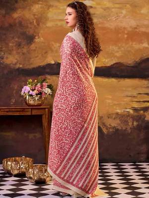 Salmon elegance tussar silk printed saree with unstitched blouse 5