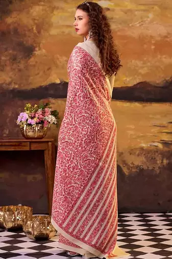 Salmon elegance tussar silk printed saree with unstitched blouse