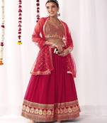 Floral Embroidered Sequinned Georgette Lehenga Tasselled Choli With Dupatta