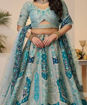 Embroidered Sequinned Semi Stitched Lehenga & Unstitched Blouse With Dupatta 2
