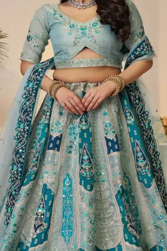 Embroidered Sequinned Semi Stitched Lehenga & Unstitched Blouse With Dupatta