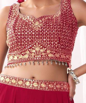Floral Embroidered Sequinned Georgette Lehenga Tasselled Choli With Dupatta 2