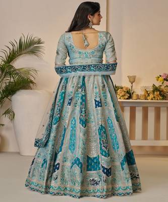 Embroidered Sequinned Semi Stitched Lehenga & Unstitched Blouse With Dupatta 3
