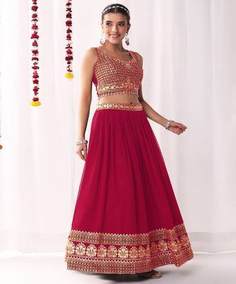 Floral Embroidered Sequinned Georgette Lehenga Tasselled Choli With Dupatta 4