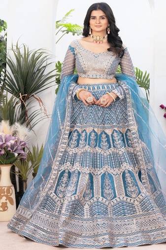 Embellished Semi Stitched Lehenga & Unstitched Blouse With Dupatta