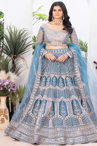 Embellished Semi Stitched Lehenga & Unstitched Blouse With Dupatta
