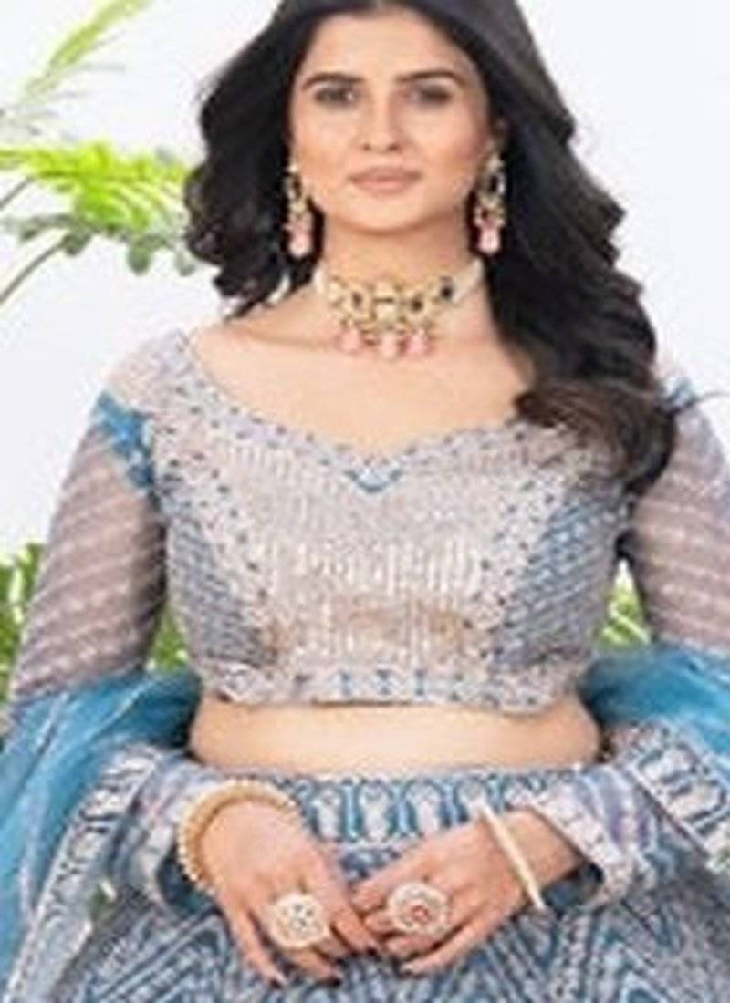 Embellished Semi Stitched Lehenga & Unstitched Blouse With Dupatta