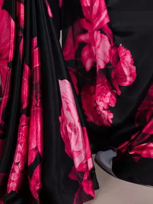Pink satin silk floral printed smoothness saree 4