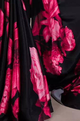 Pink satin silk floral printed smoothness saree