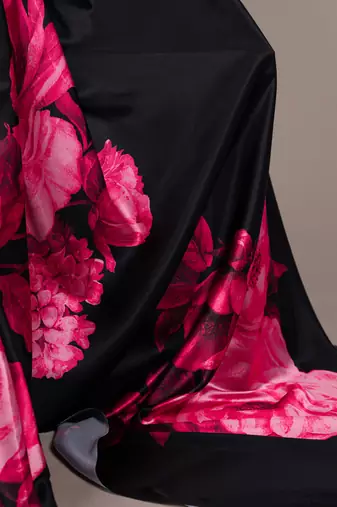 Pink satin silk floral printed smoothness saree