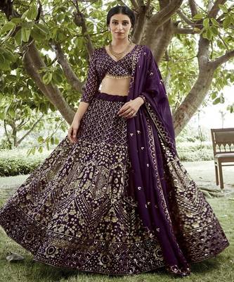 Embroidered Sequinned Semi Stitched Lehenga & Unstitched Blouse With Dupatta 1