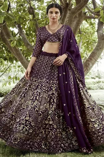 Embroidered Sequinned Semi Stitched Lehenga & Unstitched Blouse With Dupatta