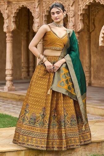 Woven Design Art Silk Lehenga & Unstitched Blouse With Dupatta