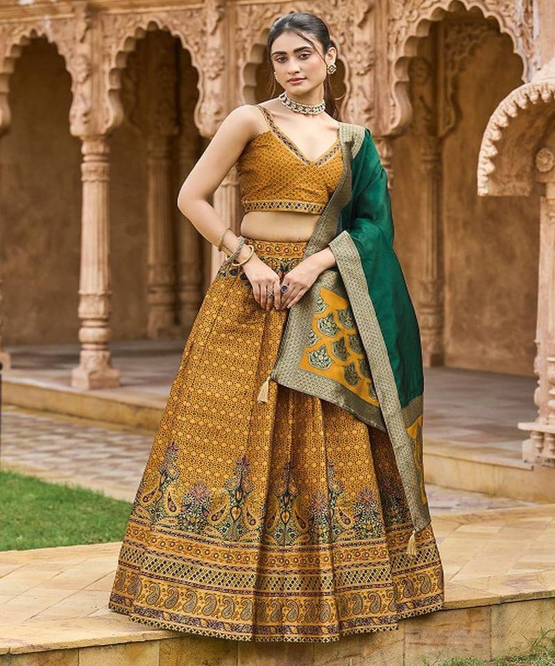 Woven Design Art Silk Lehenga & Unstitched Blouse With Dupatta