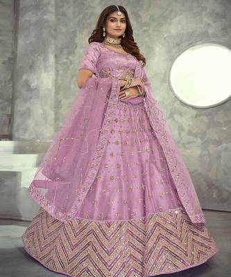 Embroidered Sequinned Net Semi Stitched Lehenga & Blouse With Dupatta 1