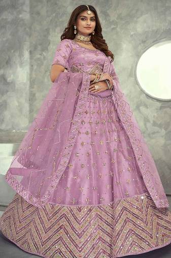 Embroidered Sequinned Net Semi Stitched Lehenga & Blouse With Dupatta