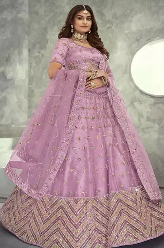 Embroidered Sequinned Net Semi Stitched Lehenga & Blouse With Dupatta