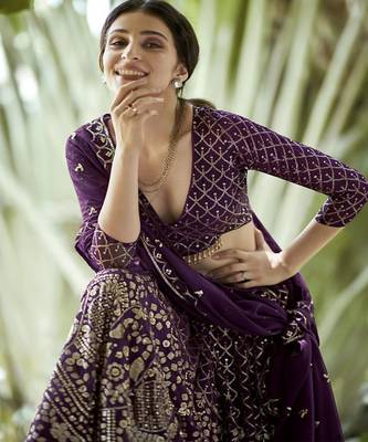 Embroidered Sequinned Semi Stitched Lehenga & Unstitched Blouse With Dupatta 2