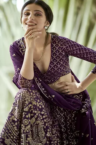 Embroidered Sequinned Semi Stitched Lehenga & Unstitched Blouse With Dupatta