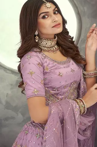 Embroidered Sequinned Net Semi Stitched Lehenga & Blouse With Dupatta