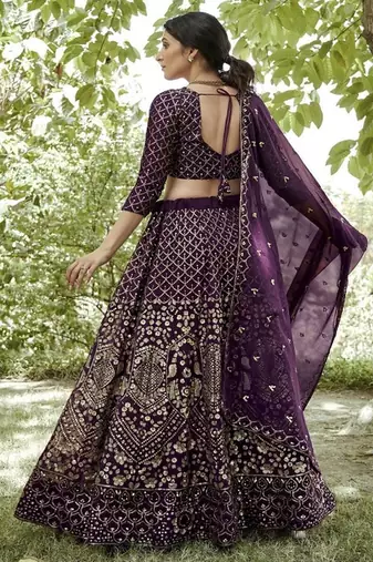 Embroidered Sequinned Semi Stitched Lehenga & Unstitched Blouse With Dupatta
