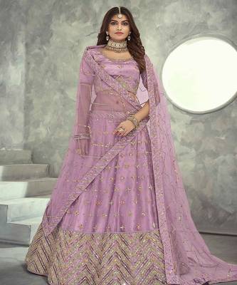 Embroidered Sequinned Net Semi Stitched Lehenga & Blouse With Dupatta 3