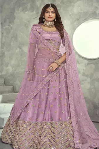 Embroidered Sequinned Net Semi Stitched Lehenga & Blouse With Dupatta