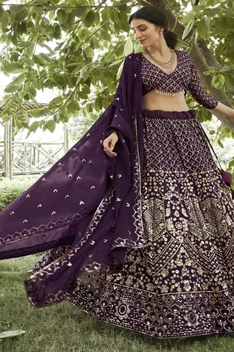 Embroidered Sequinned Semi Stitched Lehenga & Unstitched Blouse With Dupatta