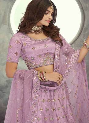 Embroidered Sequinned Net Semi Stitched Lehenga & Blouse With Dupatta 4