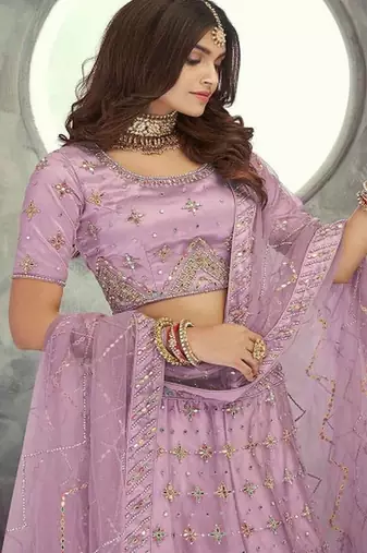 Embroidered Sequinned Net Semi Stitched Lehenga & Blouse With Dupatta