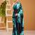 Teal satin silk floral printed smoothness saree
