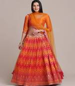 Orange & Gold Toned Semi Stitched Lehenga Choli With Dupatta