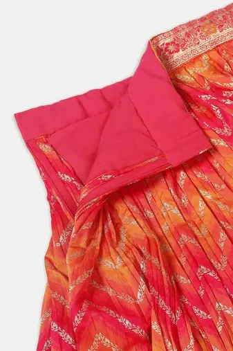 Orange & Gold Toned Semi Stitched Lehenga Choli With Dupatta