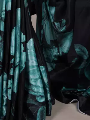 Teal satin silk floral printed smoothness saree 4