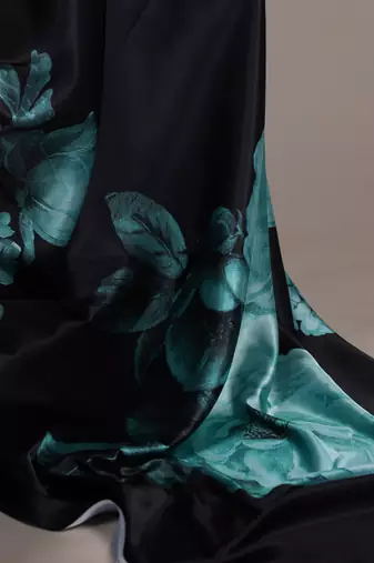 Teal satin silk floral printed smoothness saree