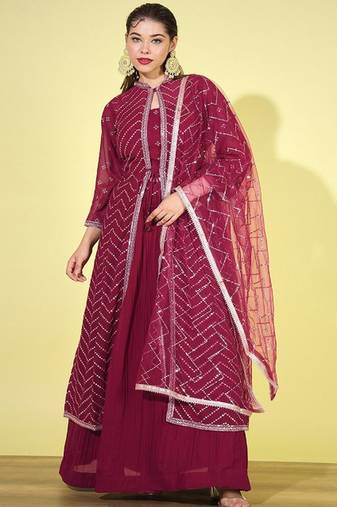 Embroidered Lehenga Choli With Sequined Long Jacket