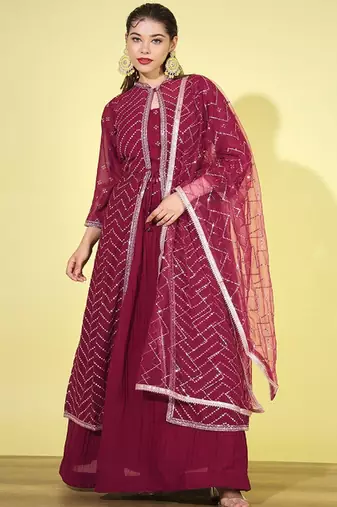 Embroidered Lehenga Choli With Sequined Long Jacket