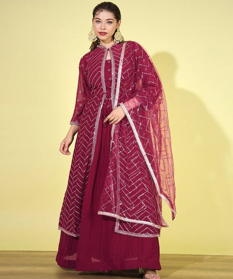 Embroidered Lehenga Choli With Sequined Long Jacket