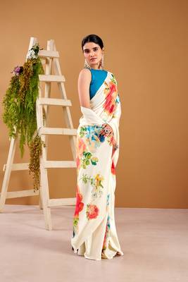 off-white satin silk floral printed smoothness saree 2