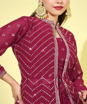 Embroidered Lehenga Choli With Sequined Long Jacket 2
