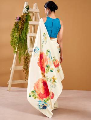 off-white satin silk floral printed smoothness saree 3