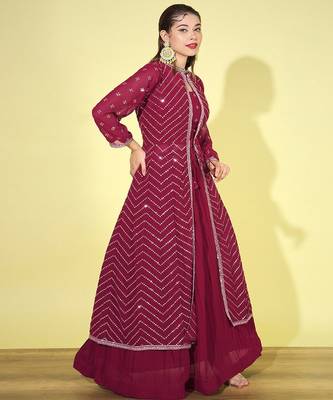 Embroidered Lehenga Choli With Sequined Long Jacket 4