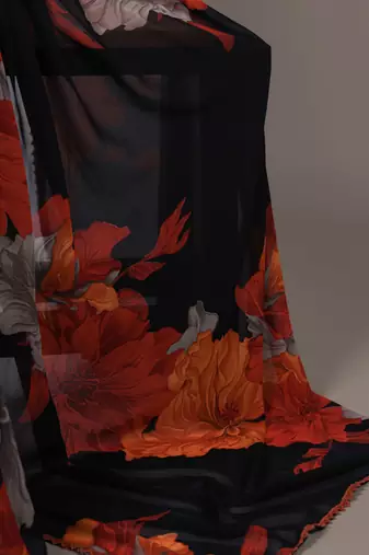 Black weightless marble floral printed with lace border saree
