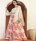 Floral Printed & Embroidered Indo Western Lehenga Choli With Scalloped Jacket