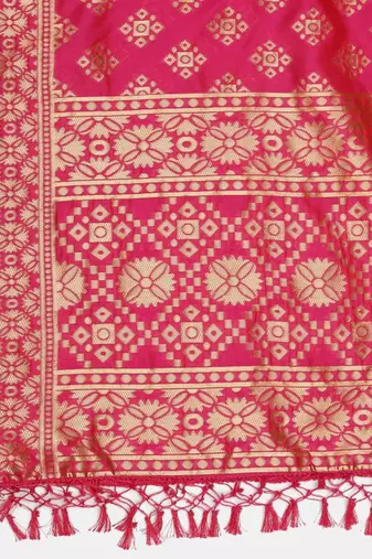 Women White & Pink Semi Stitched Lehenga & Unstitched Blouse With Dupatta