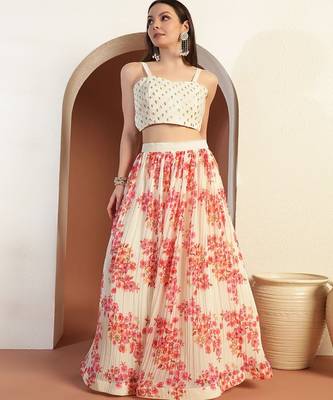 Floral Printed & Embroidered Indo Western Lehenga Choli With Scalloped Jacket 4
