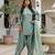 Turquoise blue embroidered japan satin stitched kurti set with dupatta & patiyala pant
